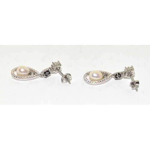 58 - Silver Opal and CZ set drop earrings