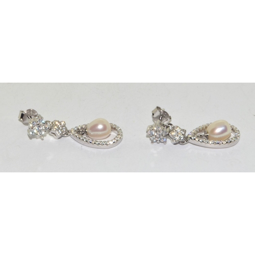 58 - Silver Opal and CZ set drop earrings