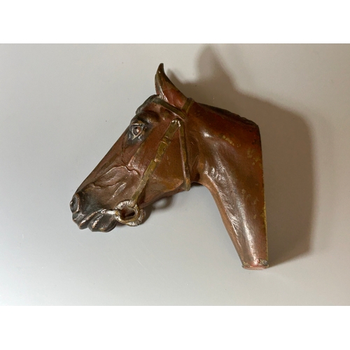 184 - An Austrian Cold painted bronze Equestrian bust paperweight.Formed has a finely detailed horses head... 