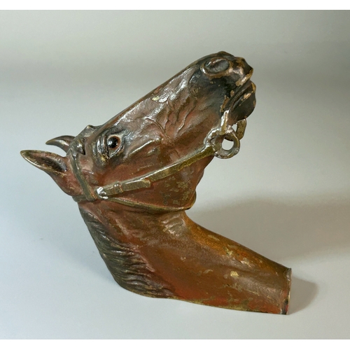 184 - An Austrian Cold painted bronze Equestrian bust paperweight.Formed has a finely detailed horses head... 