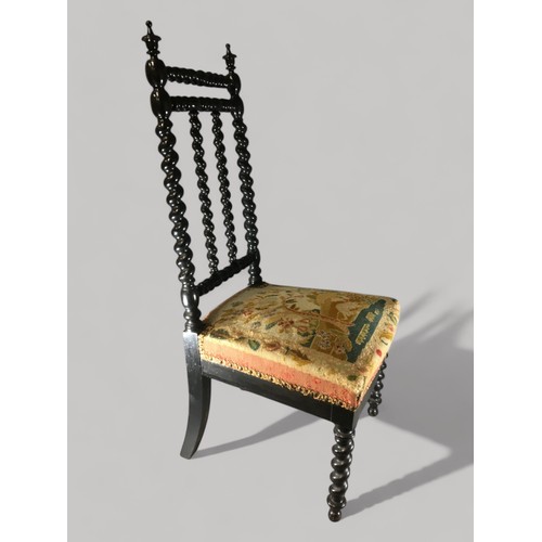 380 - 19th Century Ebonised Barley Twist Hall Chair with Sprung Wool Work Seat Depicting a Seated Dog bene... 