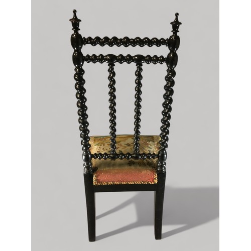 380 - 19th Century Ebonised Barley Twist Hall Chair with Sprung Wool Work Seat Depicting a Seated Dog bene... 