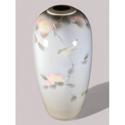 109 - Large Japanese Fukugawa Vase Delicately Decorated with Peach Blossom and Bird Graduated White to Blu... 