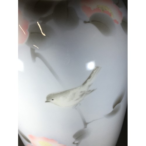 109 - Large Japanese Fukugawa Vase Delicately Decorated with Peach Blossom and Bird Graduated White to Blu... 