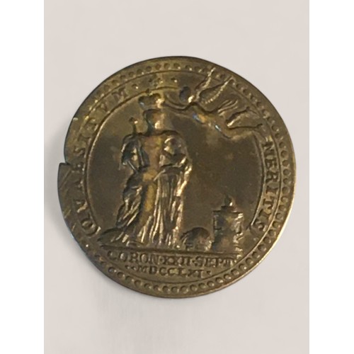 222 - A 1761 Queen Charlotte coronation medal. Bronze, 34mm By Lorenz Natter.