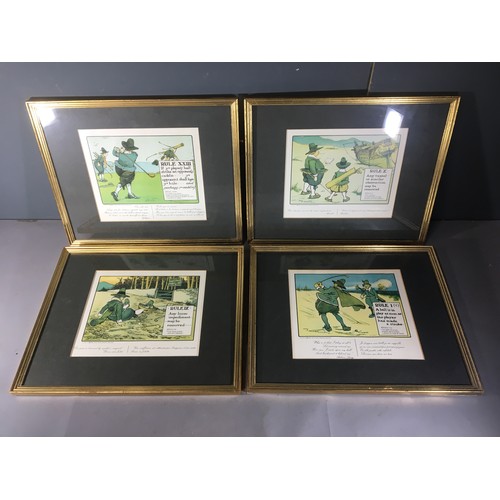 320 - Set of 4 Perrier Humorous Golfing Prints by Chas Crombie.H 34cm x W 41cm.