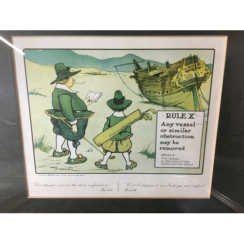 320 - Set of 4 Perrier Humorous Golfing Prints by Chas Crombie.H 34cm x W 41cm.