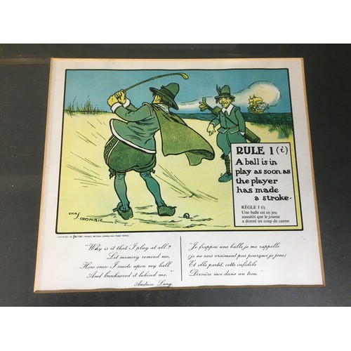 320 - Set of 4 Perrier Humorous Golfing Prints by Chas Crombie.H 34cm x W 41cm.