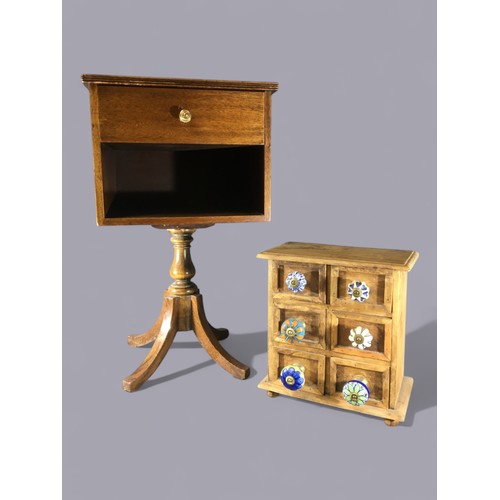 412 - Blonde Mahogany Side Table on 4 Splayed Legs with Drawer and Storage, together with a Table Top 6 dr... 