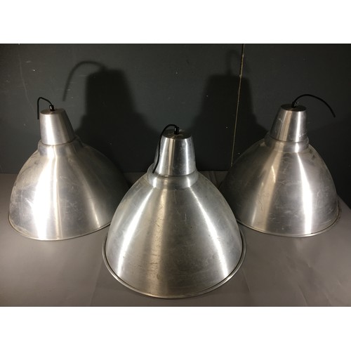 419 - Run of 3 Large Industrial Style Aluminium Light Fittings.H 44cm x Dia 50cm