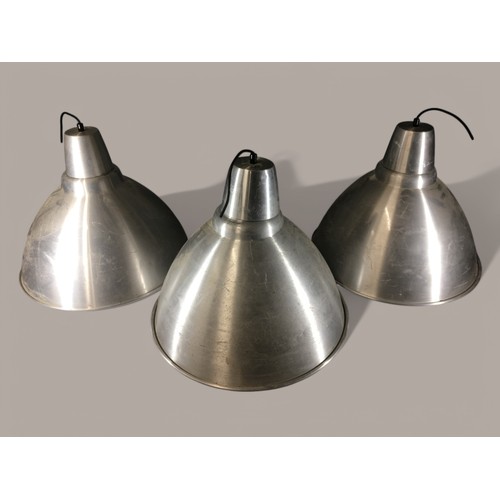 419 - Run of 3 Large Industrial Style Aluminium Light Fittings.H 44cm x Dia 50cm