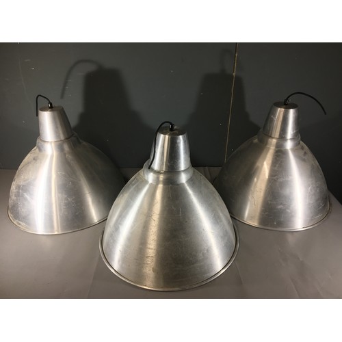 419 - Run of 3 Large Industrial Style Aluminium Light Fittings.H 44cm x Dia 50cm