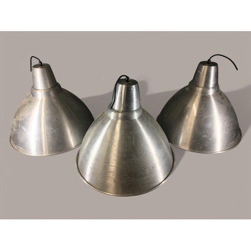 419 - Run of 3 Large Industrial Style Aluminium Light Fittings.H 44cm x Dia 50cm