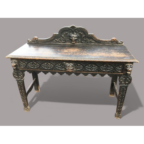 383 - Victorian Green Man Oak Ebonised Hall Table with Long Drawer, and a Matched Victorian Ebonised Oak L... 