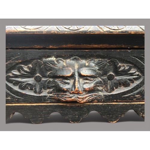 383 - Victorian Green Man Oak Ebonised Hall Table with Long Drawer, and a Matched Victorian Ebonised Oak L... 