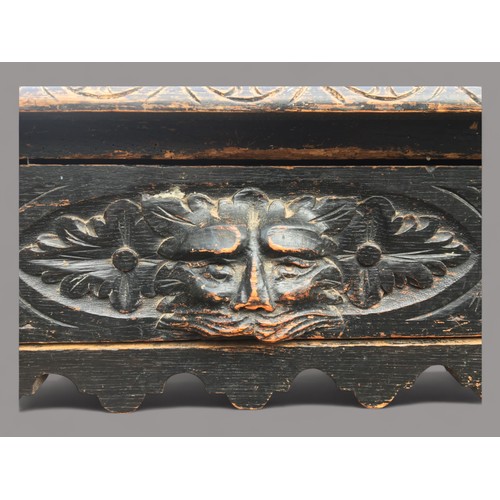 383 - Victorian Green Man Oak Ebonised Hall Table with Long Drawer, and a Matched Victorian Ebonised Oak L... 