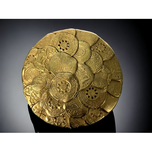 232 - FRENCH DESIGN EDOAURD RAMBAUD GOLD TONE TRINKET BOX. Circa 1980's. Depicting numerous ancient coins ... 