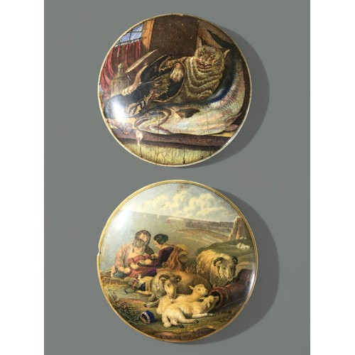 91 - Pratt Ware Lids un-Framed collection of 13. Various Subjects Animalia, Figural and Landscape.