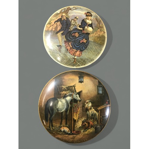 91 - Pratt Ware Lids un-Framed collection of 13. Various Subjects Animalia, Figural and Landscape.