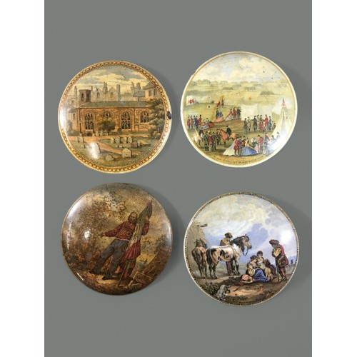 91 - Pratt Ware Lids un-Framed collection of 13. Various Subjects Animalia, Figural and Landscape.