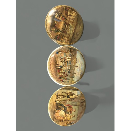 91 - Pratt Ware Lids un-Framed collection of 13. Various Subjects Animalia, Figural and Landscape.