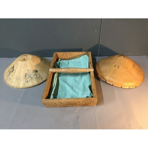 420 - 2 x Oriental Paddy Field Hats and a Garden Trugg Style Tray.