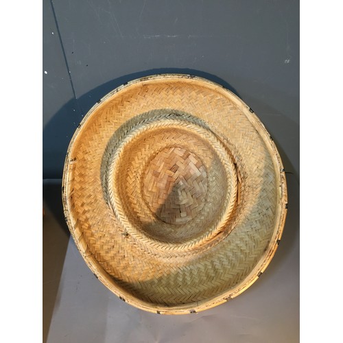 420 - 2 x Oriental Paddy Field Hats and a Garden Trugg Style Tray.