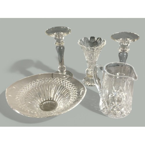 129 - Waterford Crystal Centre Bowl and Water/Lemonade Jug together with  a Pair of Designer Heavy Candles... 