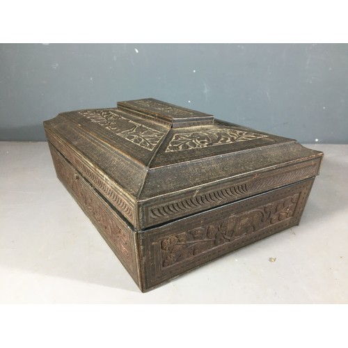 327 - Hunter and Palmers Jewellery Casket Style Biscuit tin with Indian Elephant Decoration together with ... 