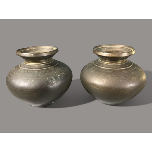 328 - Pair of Bronze Japanese/Middle Eastern Squat Vases Early 20th Century, a Cairo Ware Trinket Box and ... 