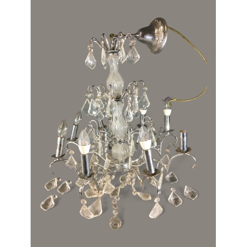 407 - Impressive Glass and Chrome Eight Branch Chandelier with Crystal Glass Drops.Dia 65cm  Drop 85cm app... 