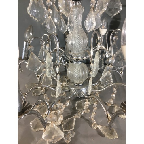 407 - Impressive Glass and Chrome Eight Branch Chandelier with Crystal Glass Drops.Dia 65cm  Drop 85cm app... 