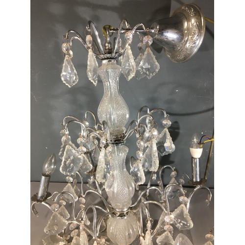 407 - Impressive Glass and Chrome Eight Branch Chandelier with Crystal Glass Drops.Dia 65cm  Drop 85cm app... 