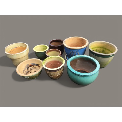 406 - Good Selection of Good Sized Gardening Ceramic/Earthenware Glazed Pots x 9.Largest 30cm x 39cm.... 