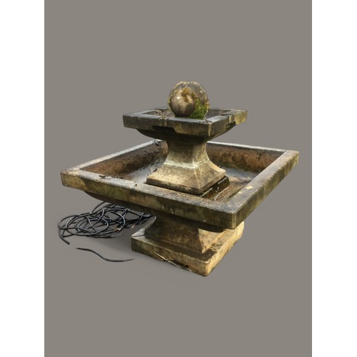 404 - Nicely Weathered Reconstituted Stone Garden Water Feature of Square tapered form with Sphere to top.... 