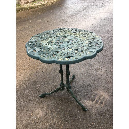 403A - Well Weathered Garden Bench by Lister, Cast Aluminium Green Painted Table Foliate Design on Triform ... 