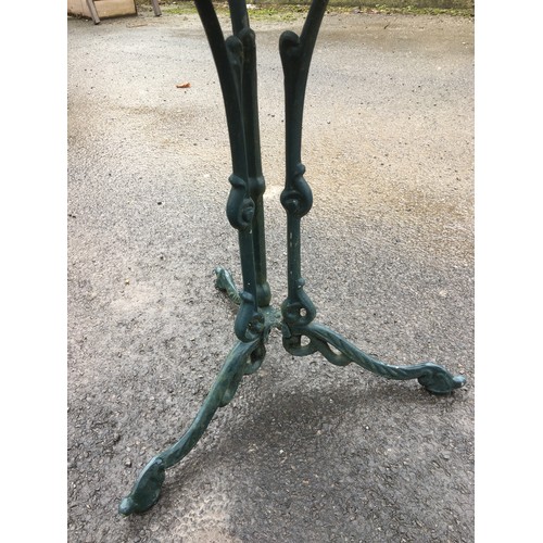 403A - Well Weathered Garden Bench by Lister, Cast Aluminium Green Painted Table Foliate Design on Triform ... 