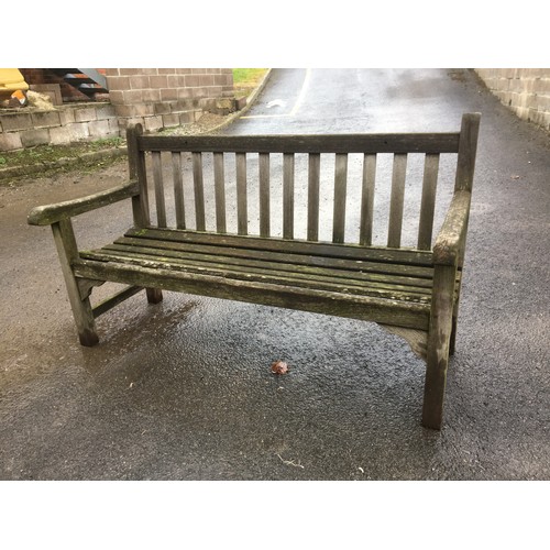 403A - Well Weathered Garden Bench by Lister, Cast Aluminium Green Painted Table Foliate Design on Triform ... 