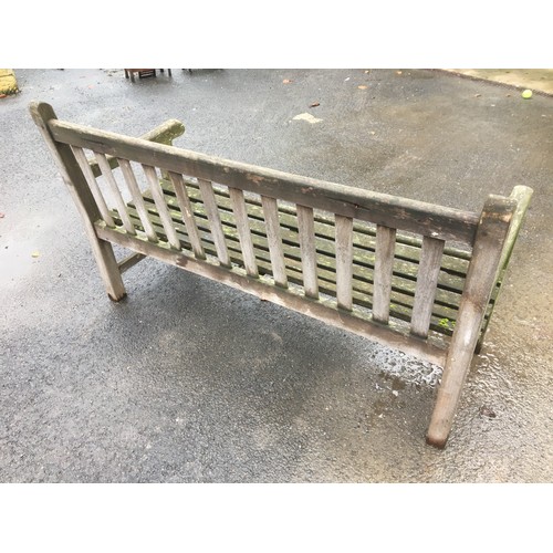 403A - Well Weathered Garden Bench by Lister, Cast Aluminium Green Painted Table Foliate Design on Triform ... 