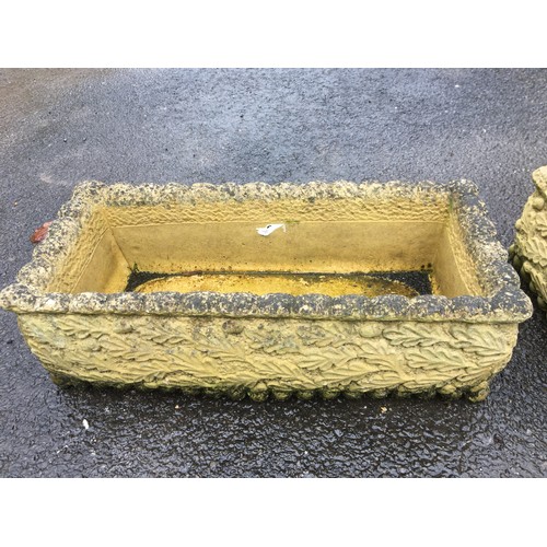 404A - A Pair of Gardens of Stone Reconstituted Stone Rectangular good Sized Planters with Oak Leaf Decorat... 