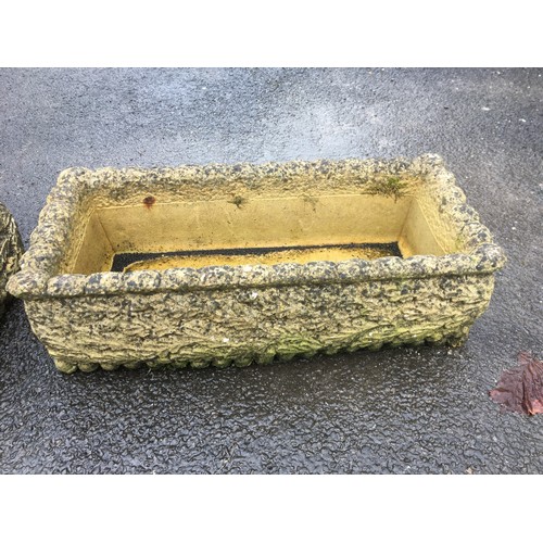 404A - A Pair of Gardens of Stone Reconstituted Stone Rectangular good Sized Planters with Oak Leaf Decorat... 