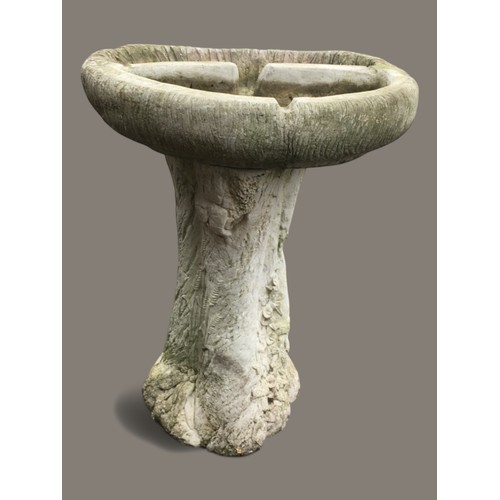 405A - Lime Washed Concrete Bird Bath Of Naturalistic Form.H 80cm x Dia 65cm