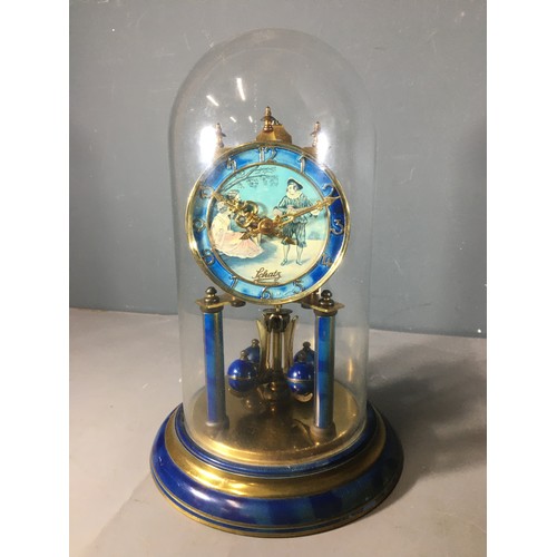 181 - Vintage Schatz Glass Dome Teal Clock and an Art Deco Wooden Clock.