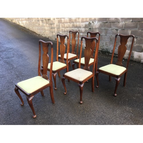 377 - Set of 6 Vintage Queen Anne Style Dining Chairs. Doweled Joints. Rosewood Type Wooden Construction.