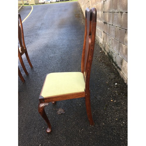 377 - Set of 6 Vintage Queen Anne Style Dining Chairs. Doweled Joints. Rosewood Type Wooden Construction.