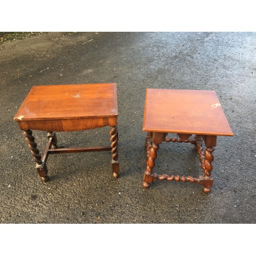 376 - 19th Century Bergere Low Chair and 2 x Oak Barley Twist Side Tables.