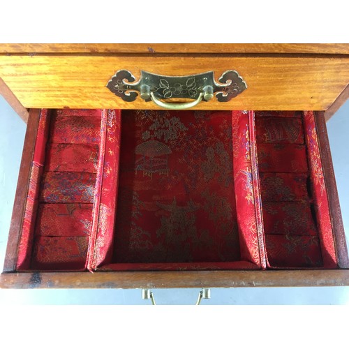 41 - Chinese Jewellery Chest with 3 Fitted Drawers and Brass Fittings. Dove tailed Joints.