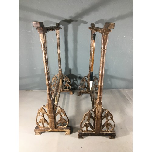 40 - Vintage Chinese Hardwood Brush Stands x 4. Bamboo Style Carving Decoration. H 47cm x W 48cm