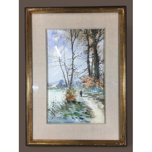 333 - Dutch Watercolour signed Lower L/H. Country Scene with Figure Walking.H 55cm x W 40cm