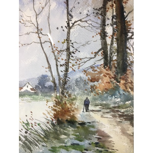 333 - Dutch Watercolour signed Lower L/H. Country Scene with Figure Walking.H 55cm x W 40cm